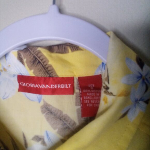 Gloria Vanderbilt Shirt Blouse S Button Short Sleeve Tropical Beach Yellow Brown - Picture 11 of 15